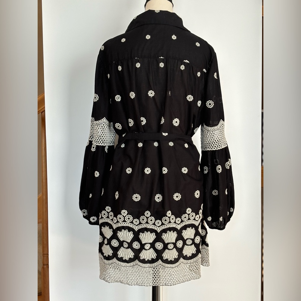 Embroidered Lace Tunic Shirt Dress, Black & Cream by Stera Size Large - Picture 9 of 10